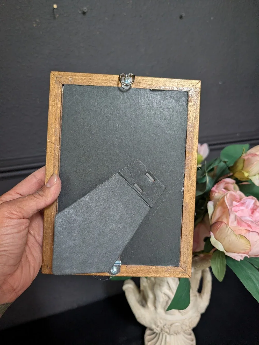 Vintage Gold Ornate wood tabletop wall frame w/ VTG style Still Floral Print 8